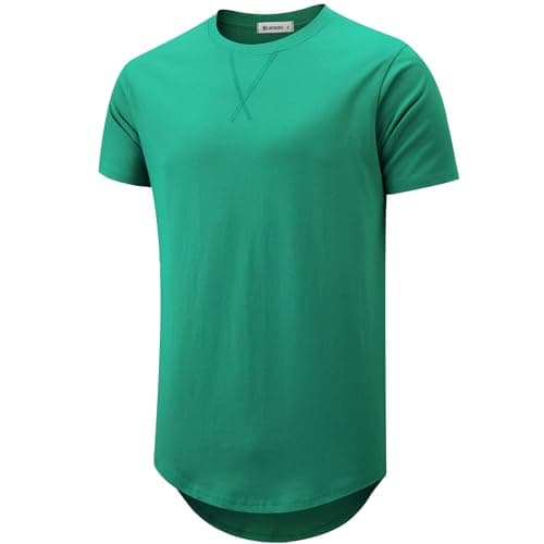 KLAIGOU Mens 100 Cotton Pre-Shrunk Hipster T-Shirt S-4XL Longline Crewneck Hip Hop
