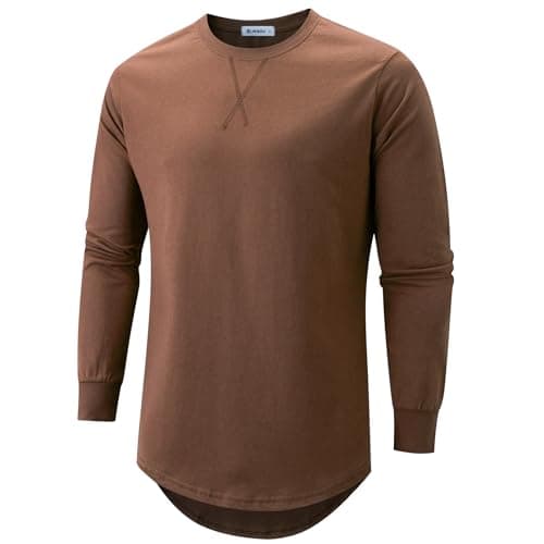 KLAIGOU Mens 100 Cotton Pre-Shrunk Hipster T-Shirt S-4XL Longline Crewneck Hip Hop