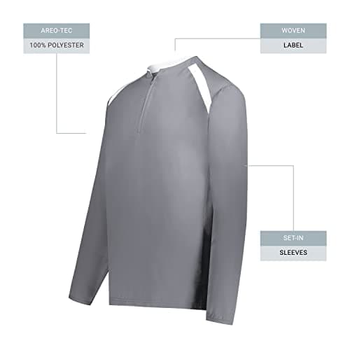 Holloway Clubhouse Pullover Versatile Cage Jacket Quarter Zip Men Golf Fishing Workout Comfort Long Sleeve Graphite/Whit