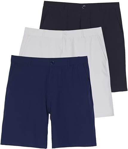 Real Essentials 3 Pack Mens 9" Golf Shorts Pockets - Flat Front Casual Work Workout Active Hiking Sport