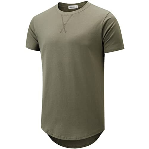 KLAIGOU Mens 100 Cotton Pre-Shrunk Hipster T-Shirt S-4XL Longline Crewneck Hip Hop