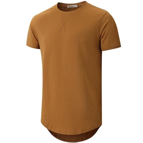 KLAIGOU Mens 100 Cotton Pre-Shrunk Hipster T-Shirt S-4XL Longline Crewneck Hip Hop