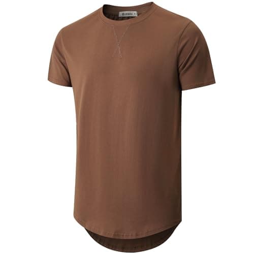 KLAIGOU Mens 100 Cotton Pre-Shrunk Hipster T-Shirt S-4XL Longline Crewneck Hip Hop