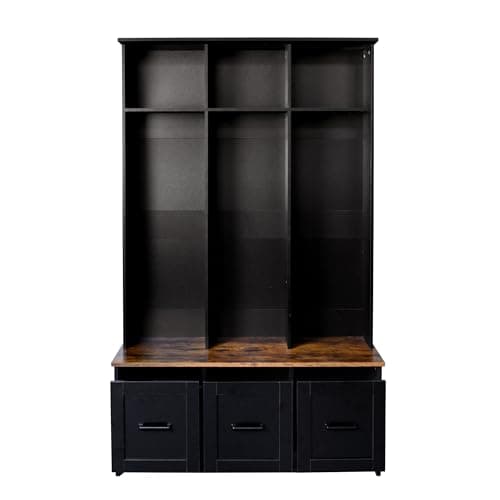 Modern Hall Tree with Entryway Bench, Storage, and Anti-Tipping Device for Living Room and Hallway, Black