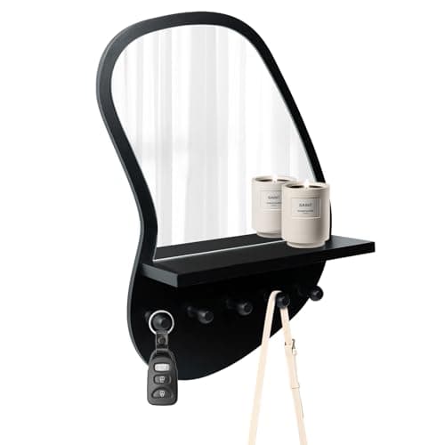SANY DAYO HOME Irregular Wood Mirror for Entryway | 16" x 12" Black with Hooks and Shelf
SANY DAYO HOME Modern Irregular