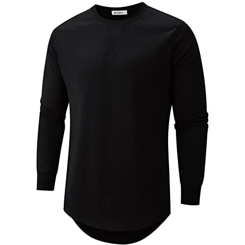 KLAIGOU Mens 100 Cotton Pre-Shrunk Hipster T-Shirt S-4XL Longline Crewneck Hip Hop