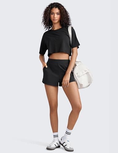 CRZ YOGA High Waisted 4-Way Stretch Womens Shorts for Golf and Hiking with Pockets Casual Comfy