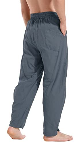 Perdontoo Men's Linen Cotton Loose Fit Casual Lightweight Elastic Waist Summer Beach Pants
| Men's Linen Cotton Loose F