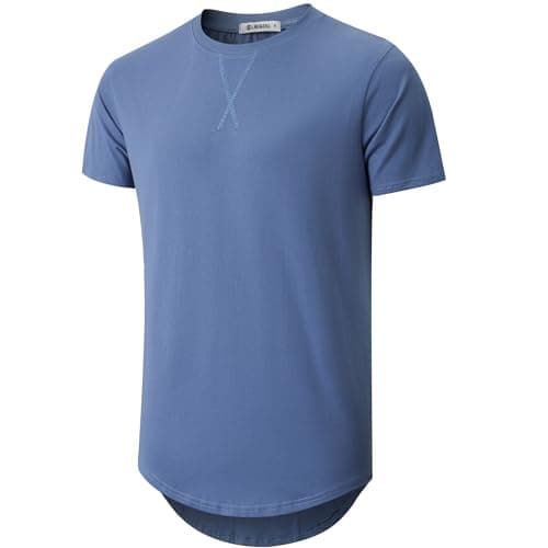 KLAIGOU Mens 100 Cotton Pre-Shrunk Hipster T-Shirt S-4XL Longline Crewneck Hip Hop