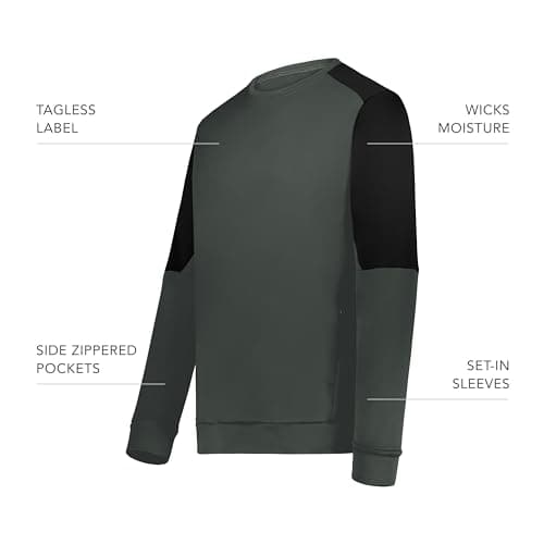 Holloway Men's Momentum Team Fleece Crew + Heated + Outdoor + Quick-Dry + Stretch Fabric + 2XL + Winter Hike