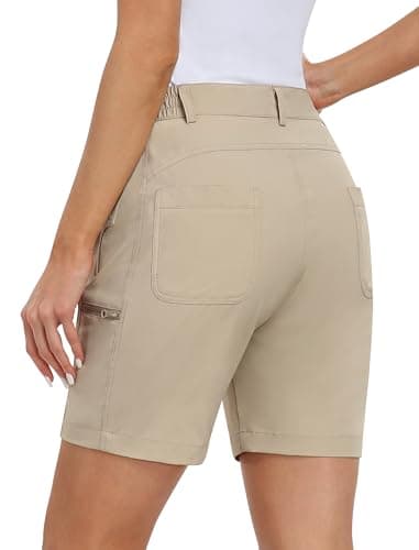 MoFiz Women's Golf Shorts 7" Quick Dry Hiking Shorts Lightweight Bermuda Shorts with Pockets for Summer Travel Women