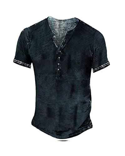 Beautyshow Mens Distressed Henley Shirts Casual Button Down for Men Retro Short Sleeve Tee Shirts