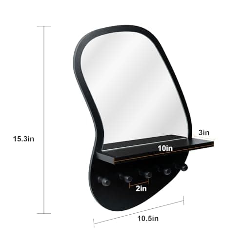 SANY DAYO HOME Irregular Wood Mirror for Entryway | 16" x 12" Black with Hooks and Shelf
SANY DAYO HOME Modern Irregular