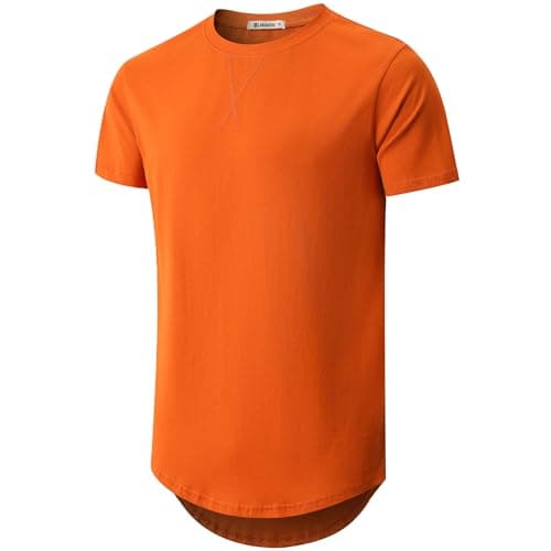KLAIGOU Mens 100 Cotton Pre-Shrunk Hipster T-Shirt S-4XL Longline Crewneck Hip Hop