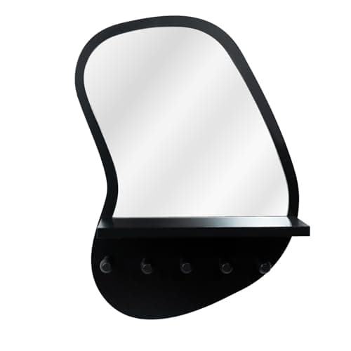 SANY DAYO HOME Irregular Wood Mirror for Entryway | 16" x 12" Black with Hooks and Shelf
SANY DAYO HOME Modern Irregular