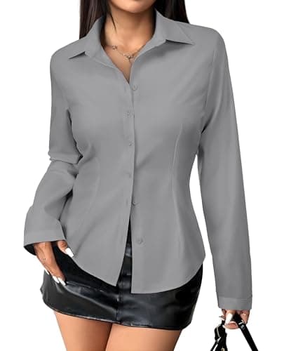 Gleeivy Women's Striped Button Down Shirts Y2k Crop Tops V Neck Collared Slim Fit Blouses Flare Sleeve Streetwear