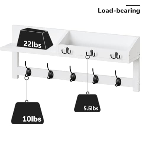 AMBIRD Entryway Wood Shelf With 5 Dual Hooks - 26.57-Inch Wall Hanging Shelf for Coat Storage (White)  
Entryway Wood Or