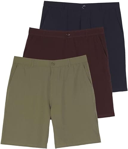 Real Essentials 3 Pack Mens 9" Golf Shorts Pockets - Flat Front Casual Work Workout Active Hiking Sport