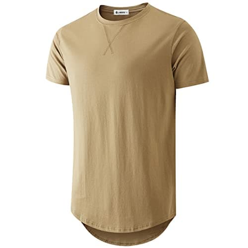 KLAIGOU Mens 100 Cotton Pre-Shrunk Hipster T-Shirt S-4XL Longline Crewneck Hip Hop