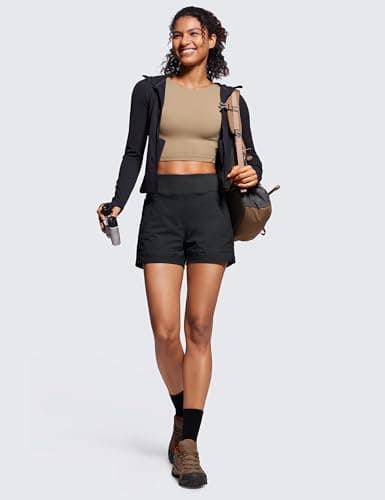 CRZ YOGA Women's Lightweight Mid Rise Hiking Shorts - Stretch for Comfortable Summer Travel Outdoor Activities with Zip