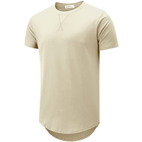 KLAIGOU Mens 100 Cotton Pre-Shrunk Hipster T-Shirt S-4XL Longline Crewneck Hip Hop