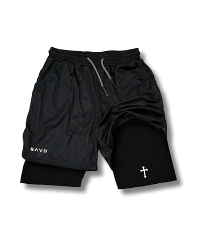 Christian Performance Shorts - Men's Gym & Sport Shorts with Pockets & Compression Liner, Bible Verse Activewear for Fit