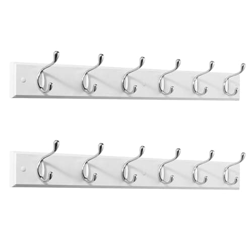 White Coat Rack Wall Mount 2 Pack for Jackets and Bags  
Wall-Mounted Coat Rack 2 Pack White with 6 Metal Hooks for Hats