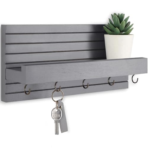 Black Sturdy Wood Keyholder Entrance Hanger with Shelf Holds Leashes and Jackets – Entryway Wall Mount Key Holder with H