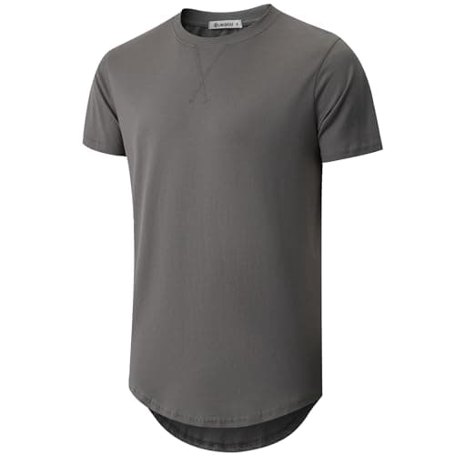 KLAIGOU Mens 100 Cotton Pre-Shrunk Hipster T-Shirt S-4XL Longline Crewneck Hip Hop