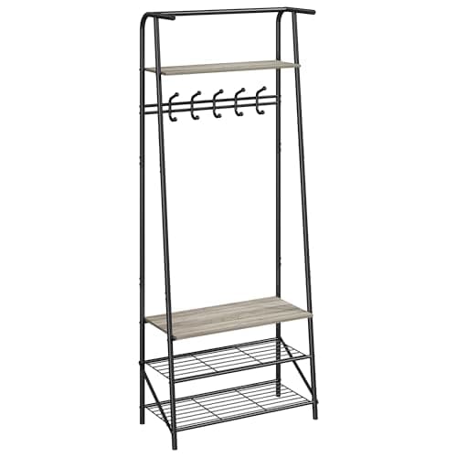 Hall Trees Entryway Bench with Storage (Grey+Black, 5 Hooks-25.2 in)  
Multifunctional Hallway Organizer with Wood Look