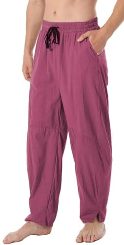 Perdontoo Men's Linen Cotton Loose Fit Casual Lightweight Elastic Waist Summer Beach Pants
| Men's Linen Cotton Loose F