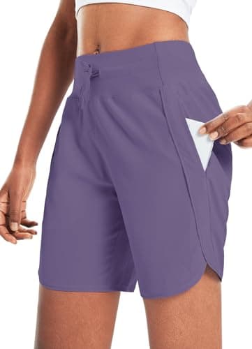 Baleaf Women's Quick Dry Athletic Long Running Shorts for Workout and Gym
| Baleaf Women's High Waisted Zipper Pocket L