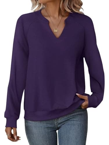 EADINVE Women Casual Long Sleeve V Neck Sweatshirts Cute Loose Fit Lightweight Pullover Tops for Comfortable Everyday We