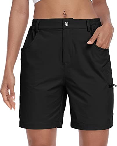 MoFiz Women's Golf Shorts 7" Quick Dry Hiking Shorts Lightweight Bermuda Shorts with Pockets for Summer Travel Women