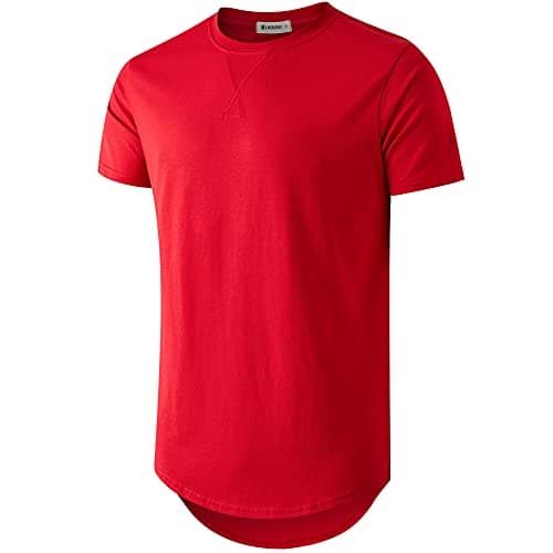 KLAIGOU Mens 100 Cotton Pre-Shrunk Hipster T-Shirt S-4XL Longline Crewneck Hip Hop