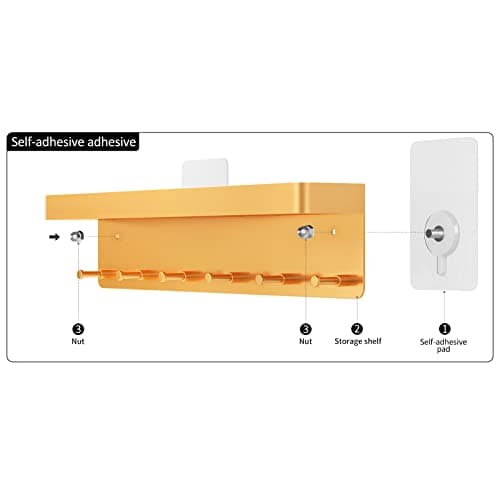 MKO Mail Organizer Key Holder for Wall, Gold, 6 Key Hooks Wall Mount Adhesive Tray Hallway Organizer