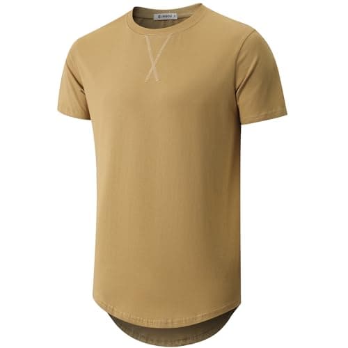 KLAIGOU Mens 100 Cotton Pre-Shrunk Hipster T-Shirt S-4XL Longline Crewneck Hip Hop