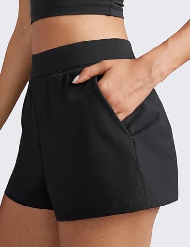CRZ YOGA High Waisted 4-Way Stretch Womens Shorts for Golf and Hiking with Pockets Casual Comfy