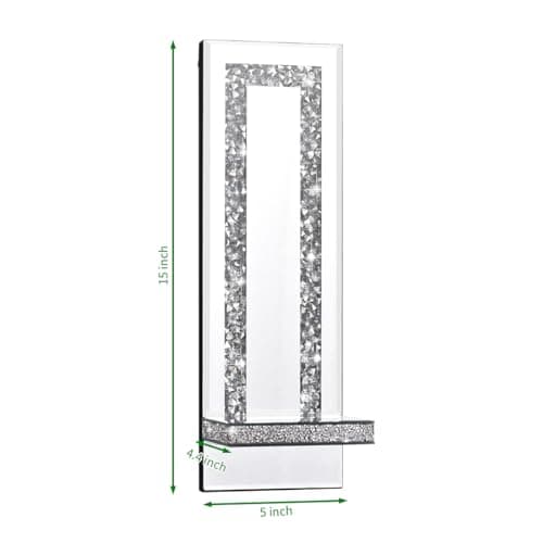Crystal Crush Diamond Mirrored Candle Sconces, Silver Wall Candle Holder Set of 2, Living Room and Dining Room Decor (Re