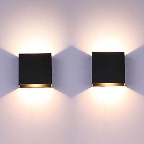 Lightess 10W Hardwired LED Wall Sconce Set of 2 for Living Room & Bedroom Warm White Mini Metal Down Up Lights Black Dec