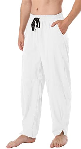 Perdontoo Men's Linen Cotton Loose Fit Casual Lightweight Elastic Waist Summer Beach Pants
| Men's Linen Cotton Loose F