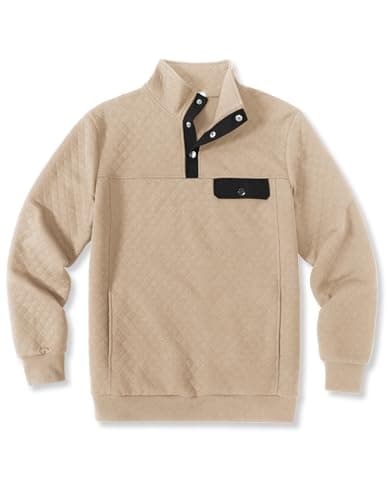COOFANDY Men Quilted Sweatshirts Outdoor Polo Sweatshirt with Pockets