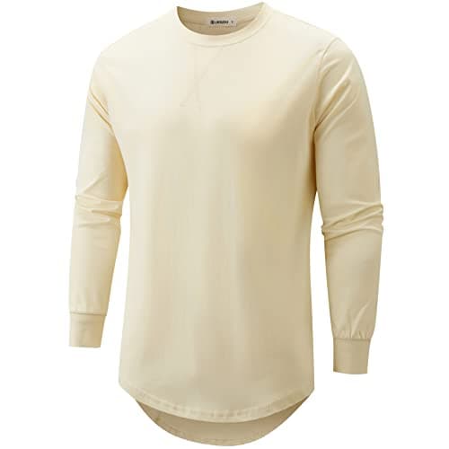 KLAIGOU Mens 100 Cotton Pre-Shrunk Hipster T-Shirt S-4XL Longline Crewneck Hip Hop