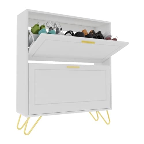 Golden Shoe Cabinet with 2 Flip Drawers for Entryway and Foyer
| Adjustable Shelf Shoe Organizer Cabinet for Hallway wi