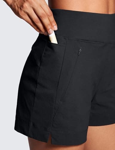 CRZ YOGA Women's Lightweight Mid Rise Hiking Shorts - Stretch for Comfortable Summer Travel Outdoor Activities with Zip