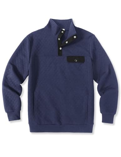 COOFANDY Men Quilted Sweatshirts Outdoor Polo Sweatshirt with Pockets