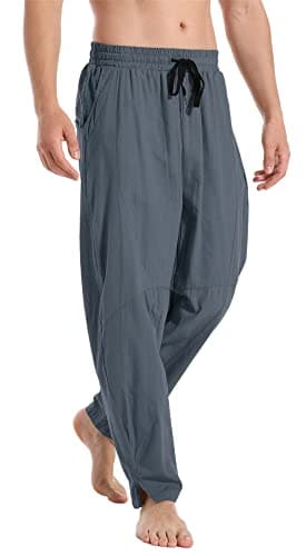 Perdontoo Men's Linen Cotton Loose Fit Casual Lightweight Elastic Waist Summer Beach Pants
| Men's Linen Cotton Loose F