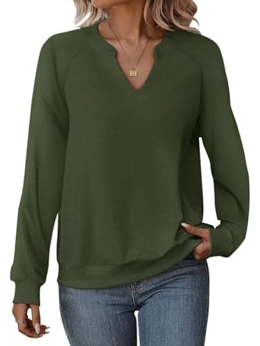 EADINVE Women Casual Long Sleeve V Neck Sweatshirts Cute Loose Fit Lightweight Pullover Tops for Comfortable Everyday We