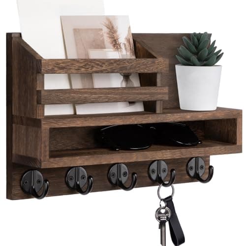 Key and Mail Holder Wall Mount, Durable Long Storage Box and Multiple Hooks for Coat and Dog Leash, Ideal for Home Deco
