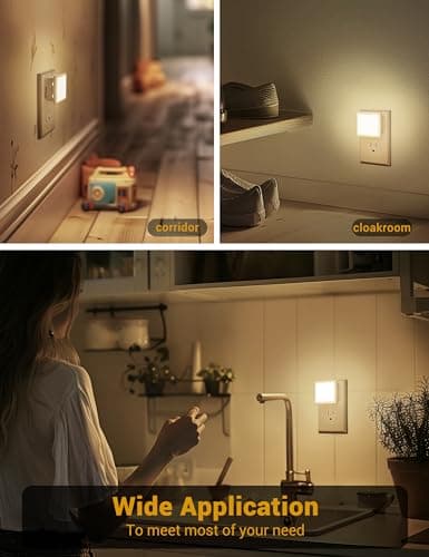 JandCase 2 Pack Night Lights for Bathroom and Hallway, Dusk-to-Dawn Sensor, Soft White LED 3000K